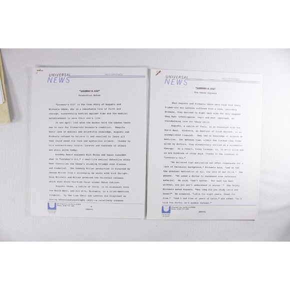 1992 Lorenzos Oil Movie press kit + 6 photo sheets (8x10) + production notes, - Picture 8 of 9